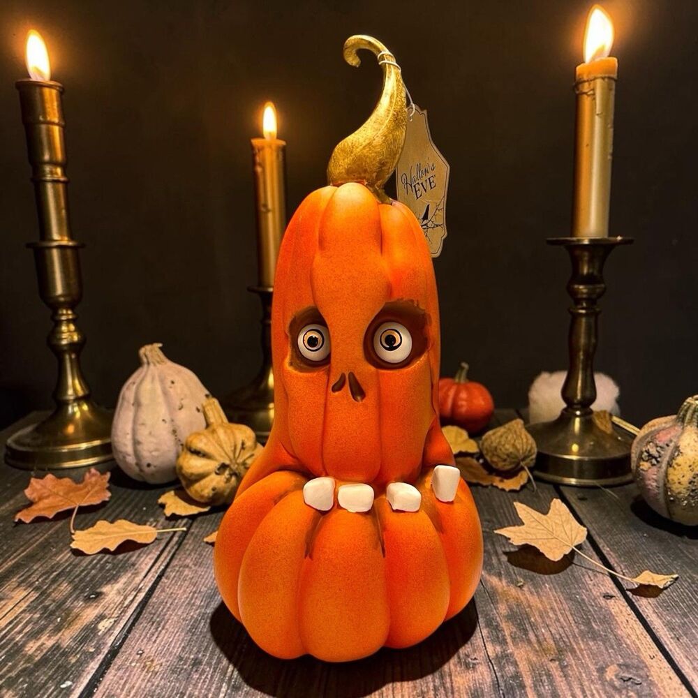 Viral New Hallow’s  Eve Goofy Toothed Crazy Eye’D Halloween Resin Pumpkin  11"